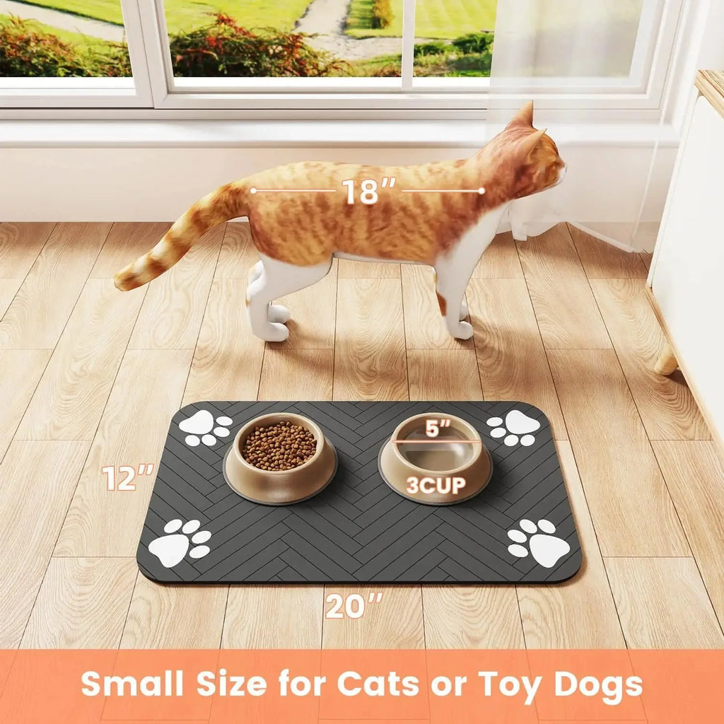 Absorbent Pet Feeding Mat - Quick Dry Waterproof Placemat with Rubber Backing for Food and Water Bowls.
