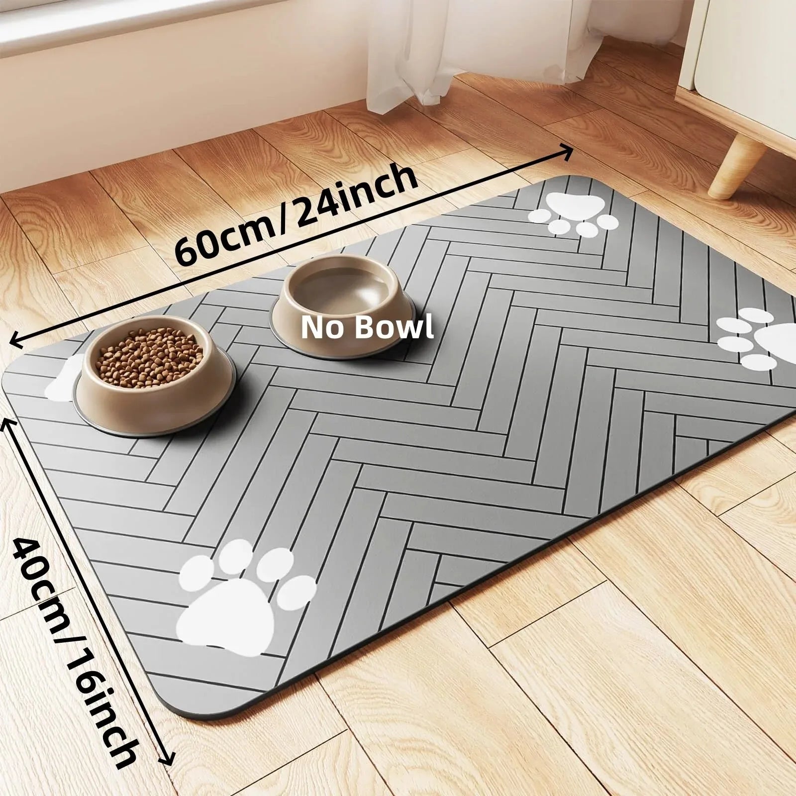 Absorbent Pet Feeding Mat - Quick Dry Waterproof Placemat with Rubber Backing for Food and Water Bowls.