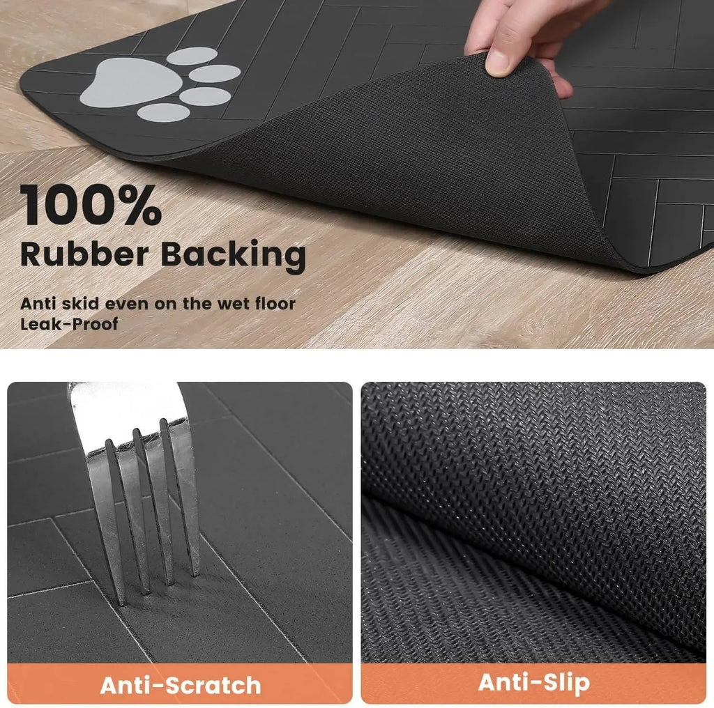 Absorbent Pet Feeding Mat - Quick Dry Waterproof Placemat with Rubber Backing for Food and Water Bowls.
