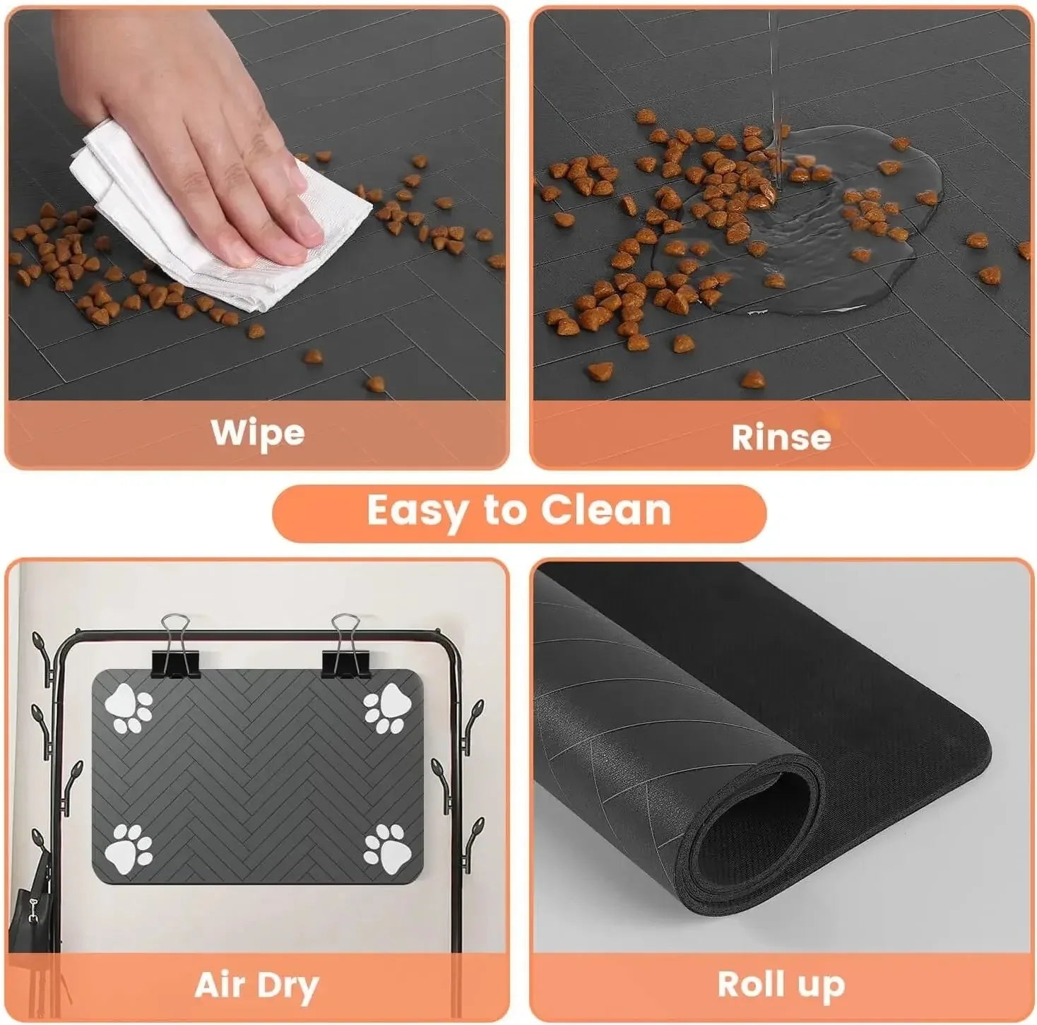 Absorbent Pet Feeding Mat - Quick Dry Waterproof Placemat with Rubber Backing for Food and Water Bowls.