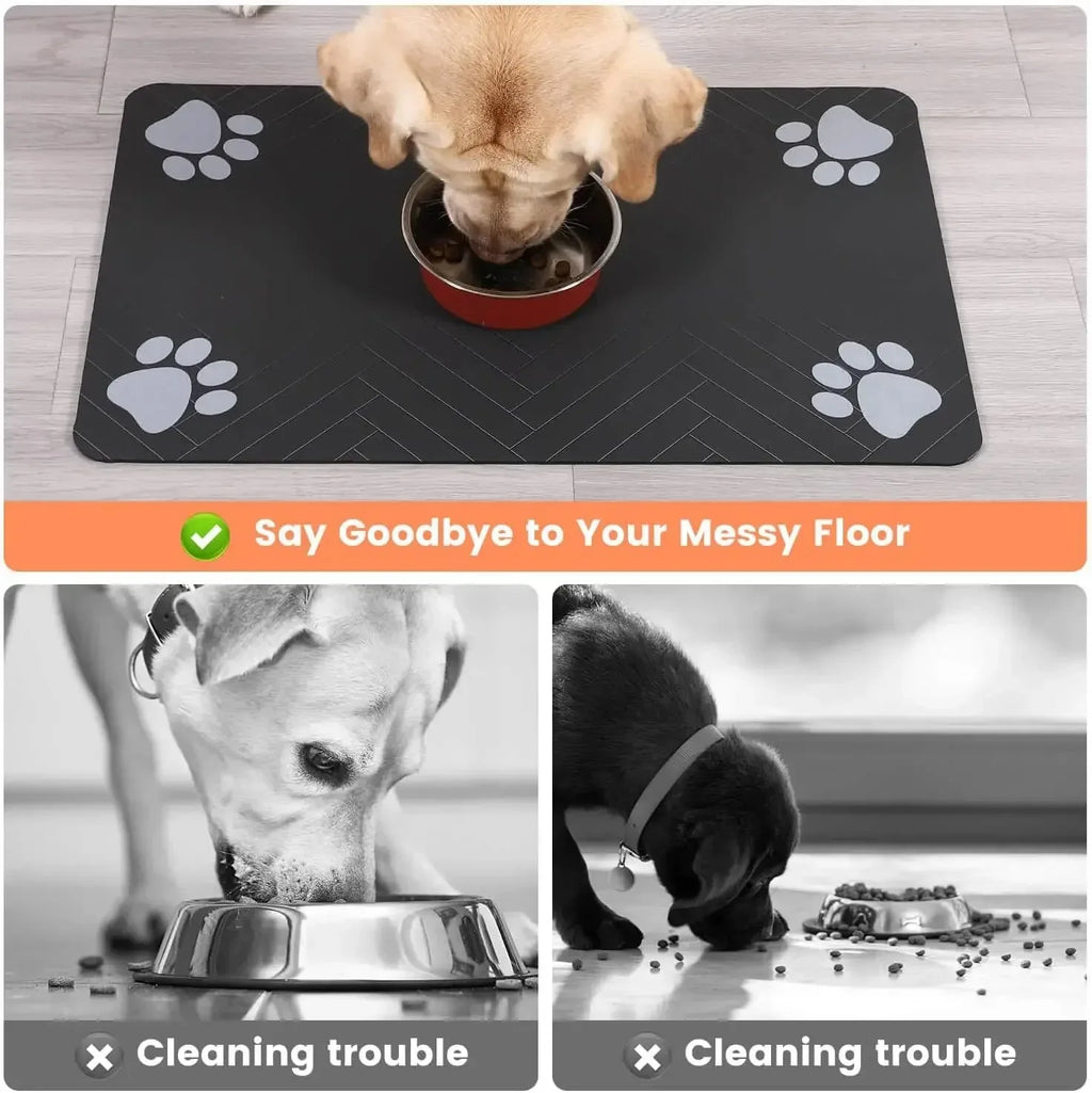 Absorbent Pet Feeding Mat - Quick Dry Waterproof Placemat with Rubber Backing for Food and Water Bowls.