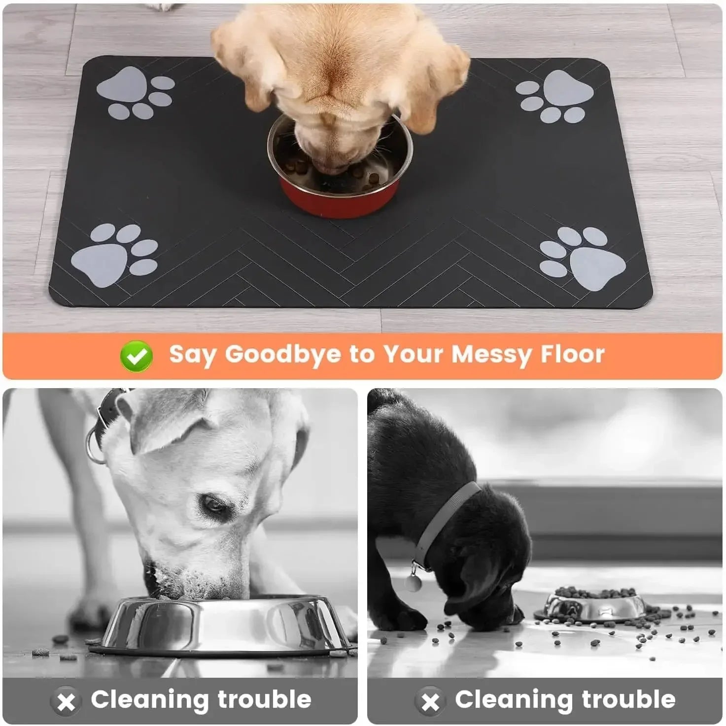 Absorbent Pet Feeding Mat - Quick Dry Waterproof Placemat with Rubber Backing for Food and Water Bowls.