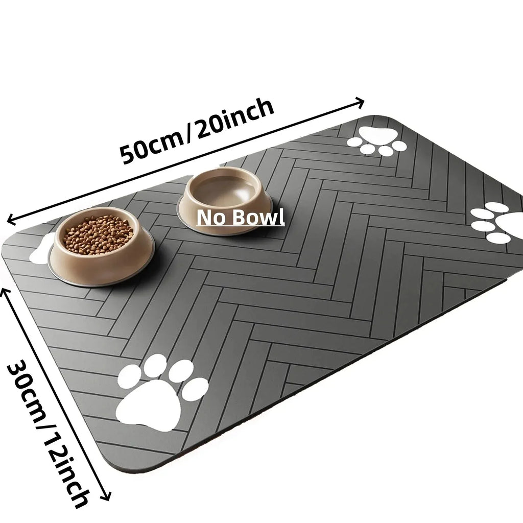 Absorbent Pet Feeding Mat - Quick Dry Waterproof Placemat with Rubber Backing for Food and Water Bowls.