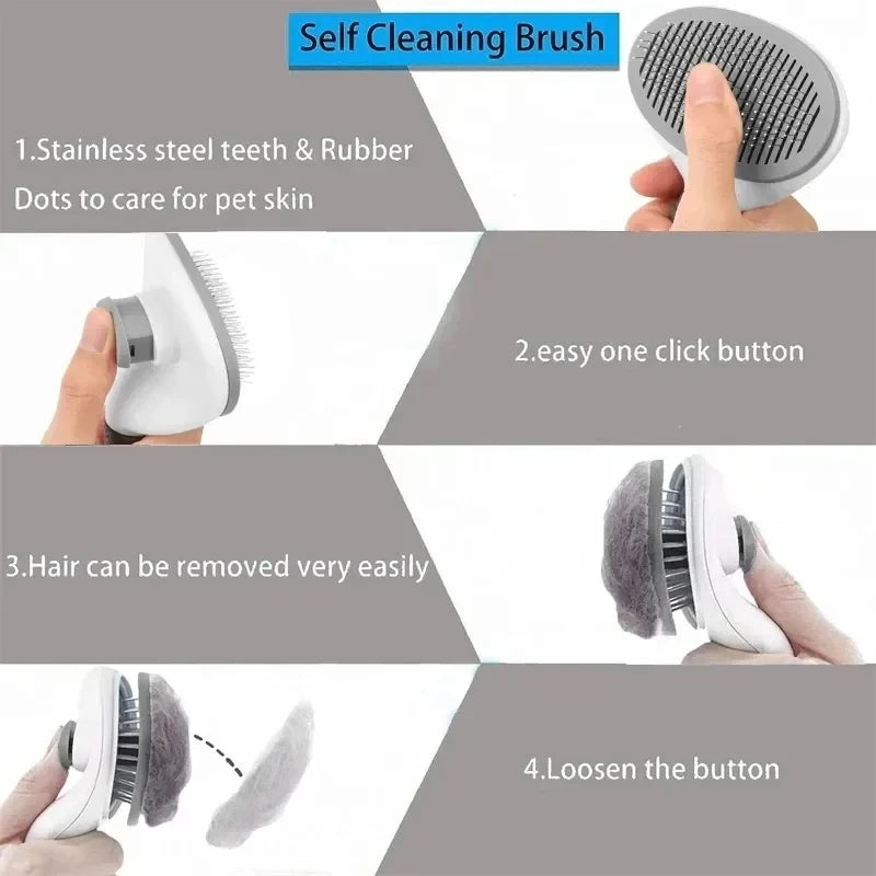 Self-Cleaning Pet Grooming Brush for Dogs and Cats