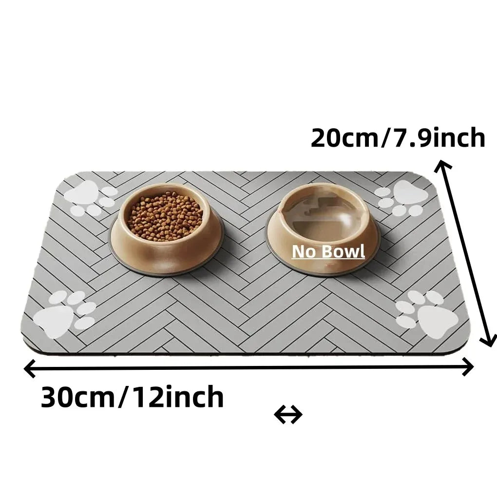 Absorbent Pet Feeding Mat - Quick Dry Waterproof Placemat with Rubber Backing for Food and Water Bowls.
