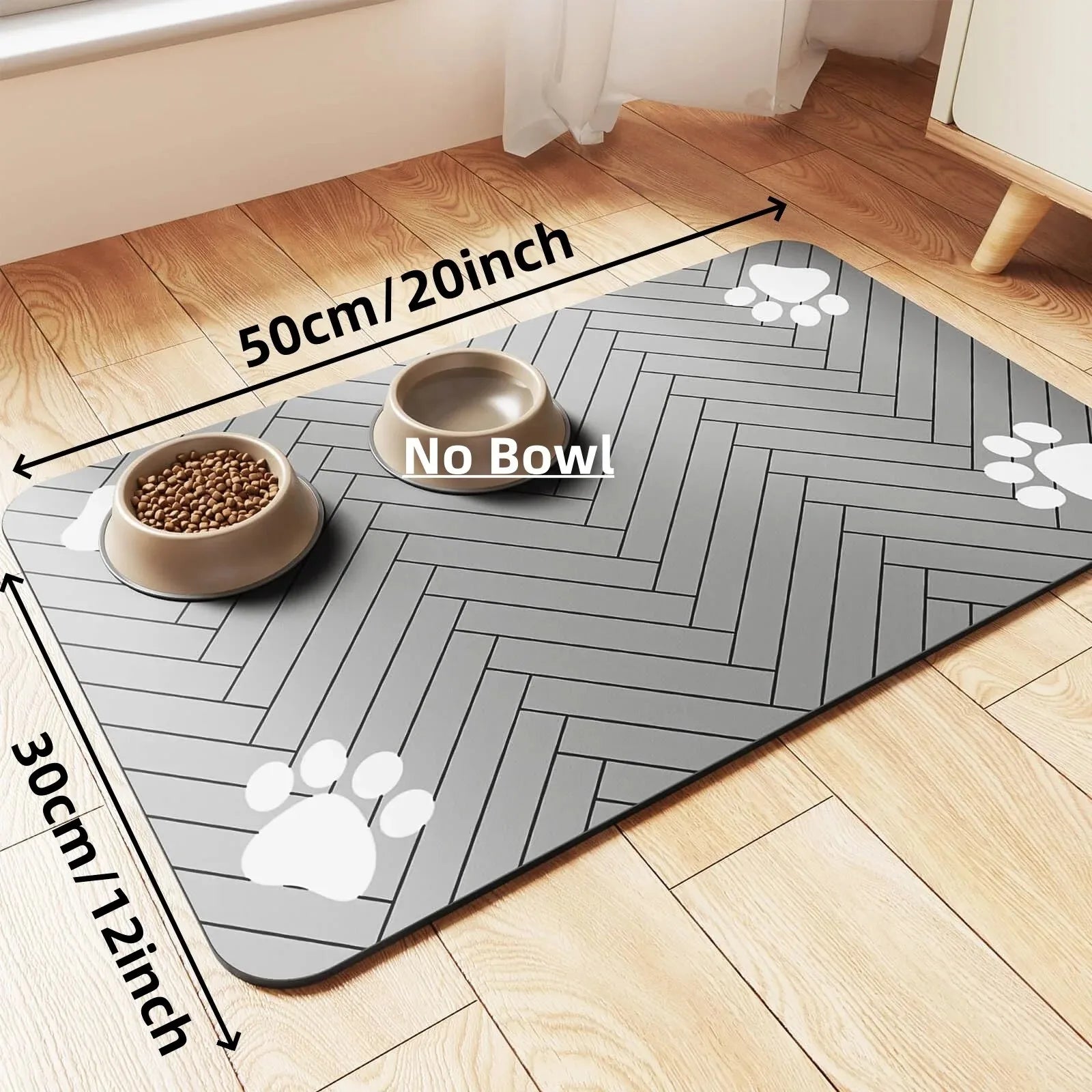 Absorbent Pet Feeding Mat - Quick Dry Waterproof Placemat with Rubber Backing for Food and Water Bowls.