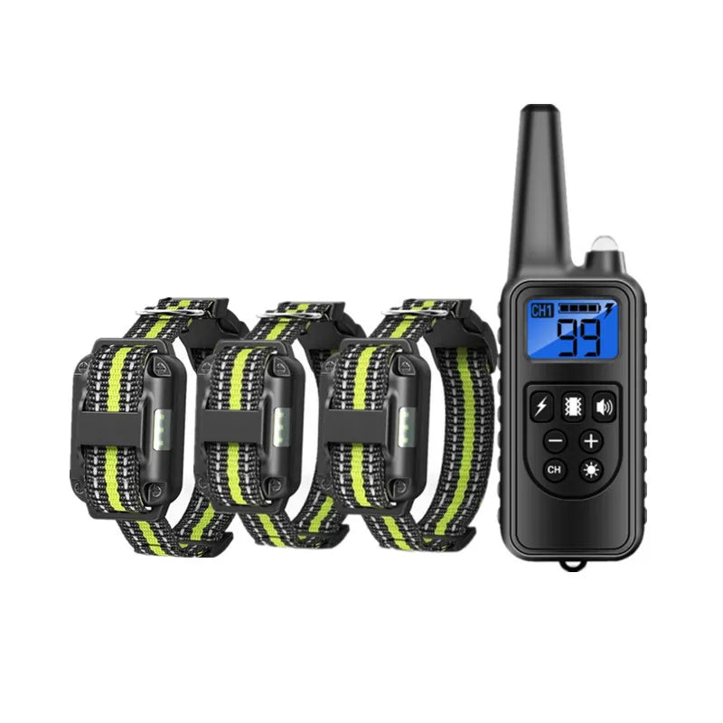 Dog training collar with remote: bark control, electric shock/vibration, 800m range.