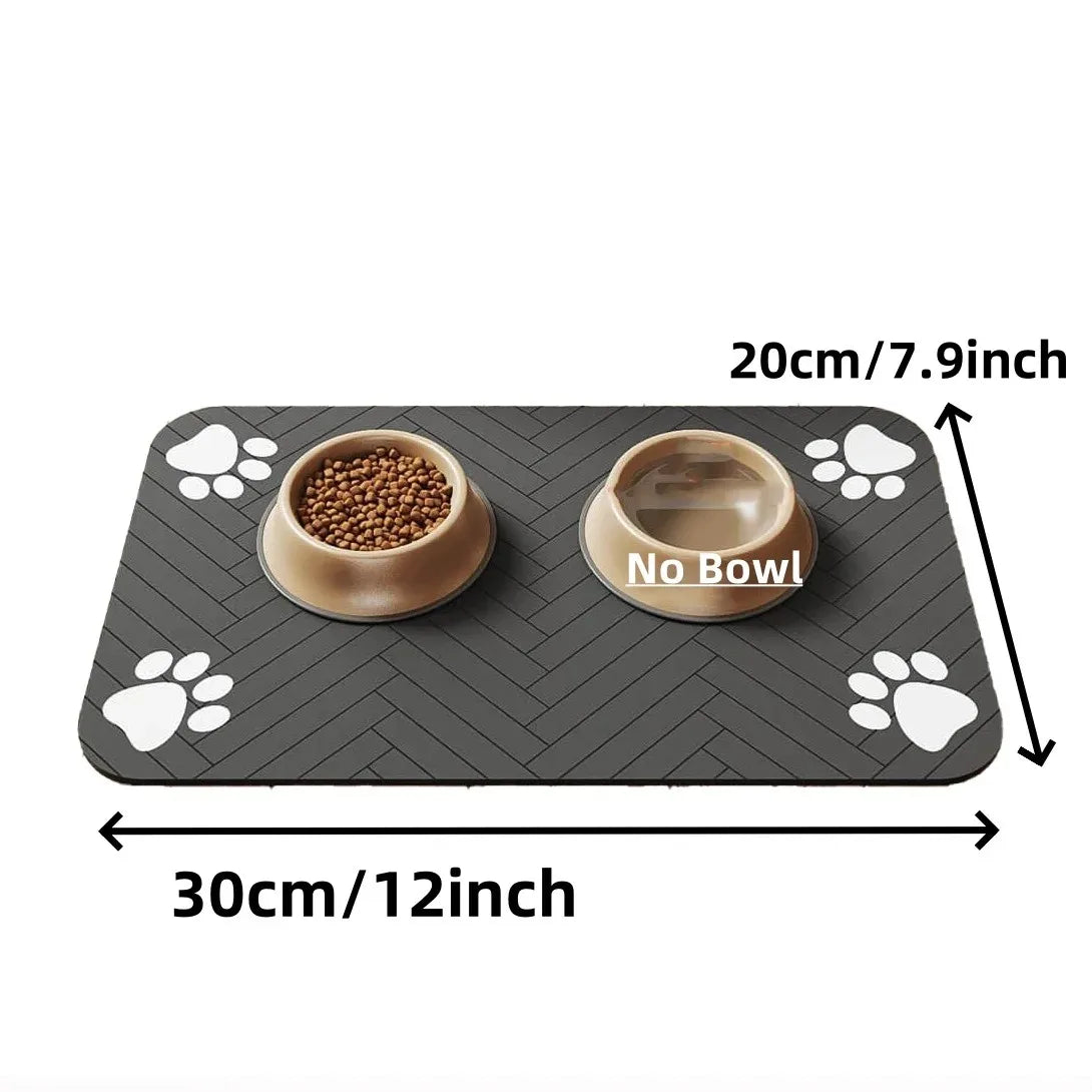 Absorbent Pet Feeding Mat - Quick Dry Waterproof Placemat with Rubber Backing for Food and Water Bowls.